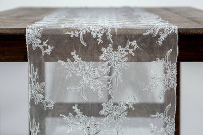 Grey Vintage Lace Table Runner