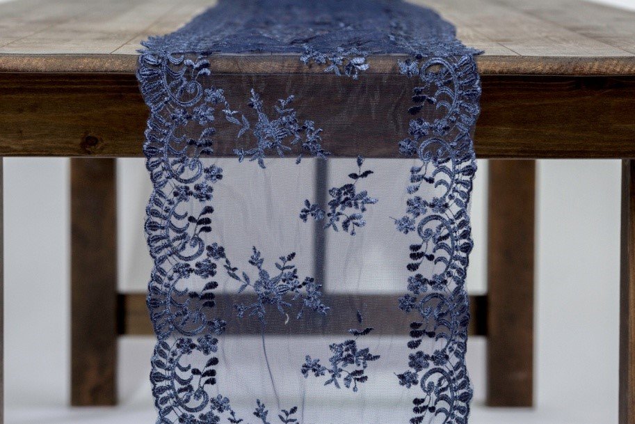 Navy Delicate Lace Table Runner